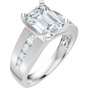 14K White Gold 8x6 mm Emerald 1/3 CTW Diamond Accented Engagement Ring. 689445:601:P