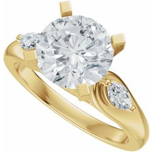 14K Yellow Gold 8 mm Round 1/4 CTW Diamond Three-Stone Engagement Ring. 689439:733:P