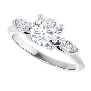 14K White Gold 6.5 mm Round Three-Stone Engagement Ring. 127092:1719:P