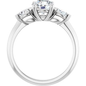 14K White Gold 6.5 mm Round Three-Stone Engagement Ring. 127092:1719:P
