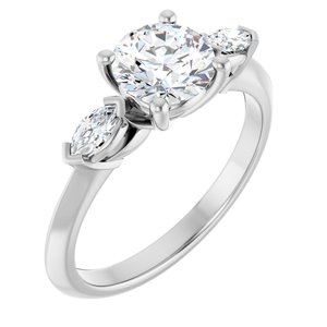 14K White Gold 6.5 mm Round Three-Stone Engagement Ring. 127092:1719:P