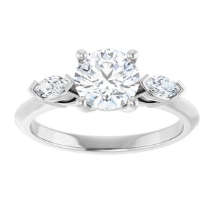 14K White Gold 6.5 mm Round Three-Stone Engagement Ring. 127092:1719:P