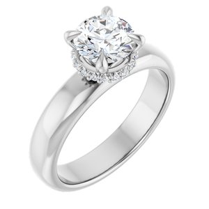 14K White Gold 6.5 mm Round Hidden Halo-Style Engagement Ring. 127042:1005:P