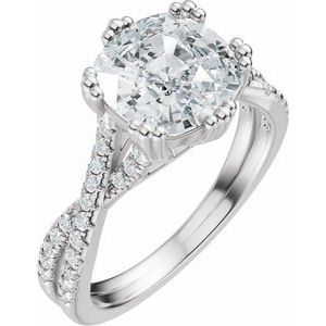 14K White Gold 8x8 mm Cushion 1/5 CTW Diamond Accented Engagement Ring. 689417:631:P