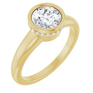 14K Yellow Gold 6.5 mm Round Bezel-Set Hidden Halo-Style Accented Engagement Ring. 127046:751:P