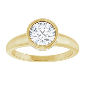 14K Yellow Gold 6.5 mm Round Bezel-Set Hidden Halo-Style Accented Engagement Ring. 127046:751:P