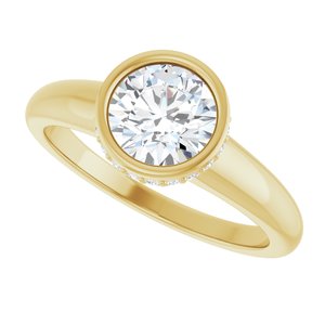 14K Yellow Gold 6.5 mm Round Bezel-Set Hidden Halo-Style Accented Engagement Ring. 127046:751:P