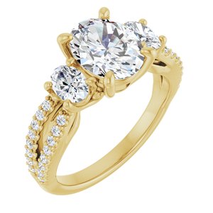 14K Yellow Gold 9x7 mm Oval 3/4 CTW Diamond Three-Stone Accented Engagement Ring 127128:160:P