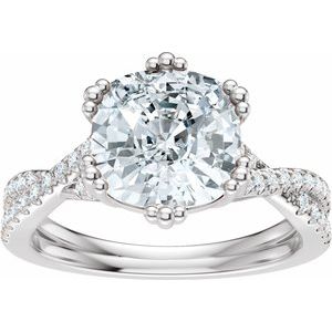 14K White Gold 8x8 mm Cushion 1/5 CTW Diamond Accented Engagement Ring. 689417:631:P