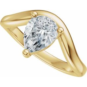 14K Yellow Gold 8x6 mm Pear Solitaire Asymmetric Engagement Ring. 689434:600:P