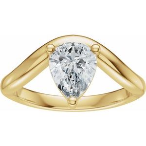 14K Yellow Gold 8x6 mm Pear Solitaire Asymmetric Engagement Ring. 689434:600:P