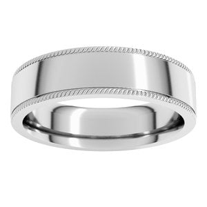 14K White Gold 6 mm Rope Edge Comfort-Fit Flat Band. RPIR10:1436:P
