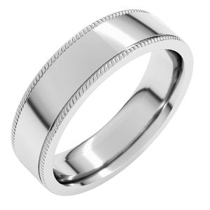 14K White Gold 6 mm Rope Edge Comfort-Fit Flat Band. RPIR10:1436:P