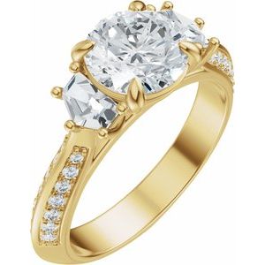 14K Yellow Gold 7 mm Round 3/8 CTW Diamond Three-Stone Accented Engagement Ring. 689476:LG736:P