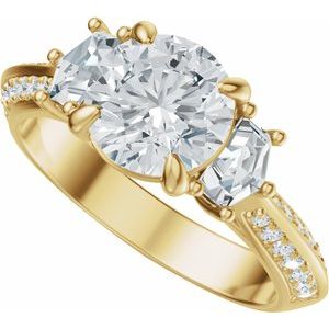 14K Yellow Gold 7 mm Round 3/8 CTW Diamond Three-Stone Accented Engagement Ring. 689476:LG736:P