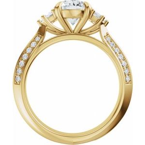 14K Yellow Gold 7 mm Round 3/8 CTW Diamond Three-Stone Accented Engagement Ring. 689476:LG736:P