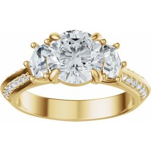 14K Yellow Gold 7 mm Round 3/8 CTW Diamond Three-Stone Accented Engagement Ring. 689476:LG736:P