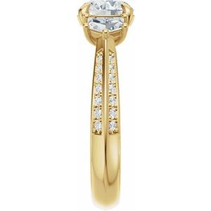 14K Yellow Gold 7 mm Round 3/8 CTW Diamond Three-Stone Accented Engagement Ring. 689476:LG736:P