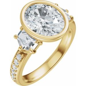 14K Yellow Gold 10x8 mm Oval 1 1/8 CTW Diamond Three-Stone Accented Bezel-Set Engagement Ring 689468:LG712:P