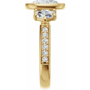 14K Yellow Gold 10x8 mm Oval 1 1/8 CTW Diamond Three-Stone Accented Bezel-Set Engagement Ring 689468:LG712:P