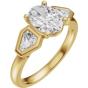 14K Yellow Gold 8x6 mm Oval 5/8 CTW Diamond Half Bezel-Set Three-Stone Engagement Ring 689477:LG703:P