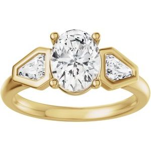 14K Yellow Gold 8x6 mm Oval 5/8 CTW Diamond Half Bezel-Set Three-Stone Engagement Ring 689477:LG703:P