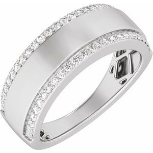 14K White Gold 1/2 CTW Diamond Stepped-Edge Tapered Half Round Men's Band. 689395:600:P