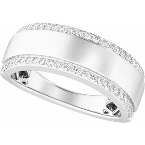 14K White Gold 1/2 CTW Diamond Stepped-Edge Tapered Half Round Men's Band. 689395:600:P