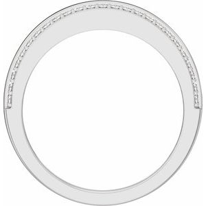 14K White Gold 1/2 CTW Diamond Stepped-Edge Tapered Half Round Men's Band. 689395:600:P