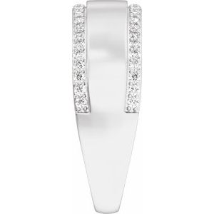 14K White Gold 1/2 CTW Diamond Stepped-Edge Tapered Half Round Men's Band. 689395:600:P