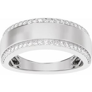 14K White Gold 1/2 CTW Diamond Stepped-Edge Tapered Half Round Men's Band. 689395:600:P