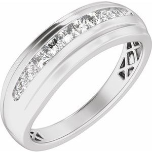 14K White Gold 1/2 CTW Diamond Stepped-Edge Tapered Men's Band. 689397:600:P