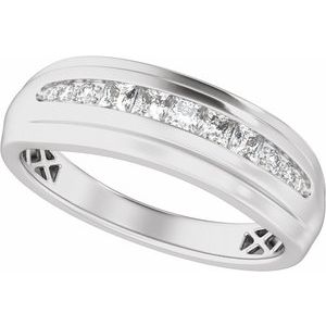 14K White Gold 1/2 CTW Diamond Stepped-Edge Tapered Men's Band. 689397:600:P