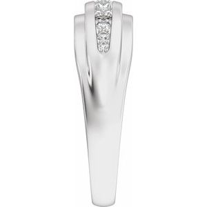 14K White Gold 1/2 CTW Diamond Stepped-Edge Tapered Men's Band. 689397:600:P