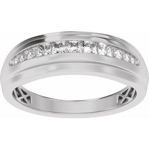 14K White Gold 1/2 CTW Diamond Stepped-Edge Tapered Men's Band. 689397:600:P