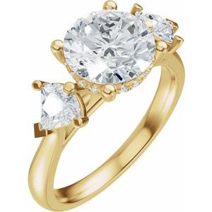 14K Yellow Gold 8 mm Round 5/8 CTW Diamond Three-Stone Hidden Halo-Style Engagement Ring. 689469:LG707:P