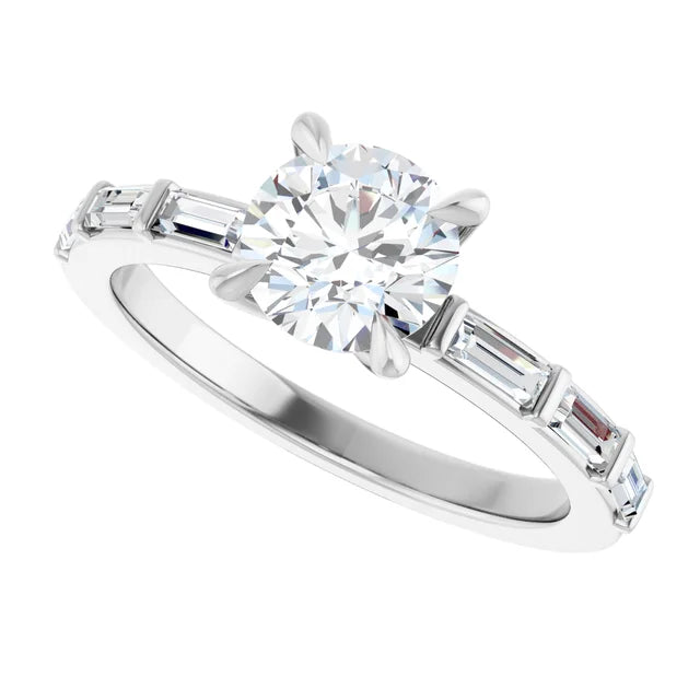 14K White 6.5 mm Round Engagement Ring With VVS Lab Grown Diamonds