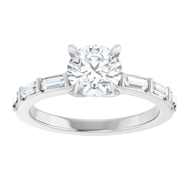 14K White 6.5 mm Round Engagement Ring With VVS Lab Grown Diamonds