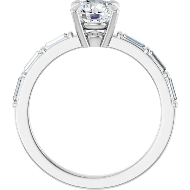 14K White 6.5 mm Round Engagement Ring With VVS Lab Grown Diamonds