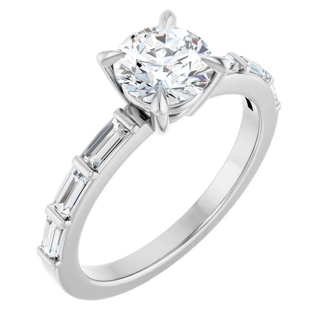 14K White 6.5 mm Round Engagement Ring With VVS Lab Grown Diamonds