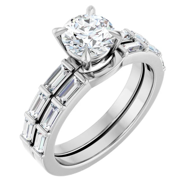 14K White 6.5 mm Round Engagement Ring With VVS Lab Grown Diamonds