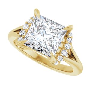 14K Yellow Gold 8x8 mm Square Accented Engagement Ring. 127122:166:P
