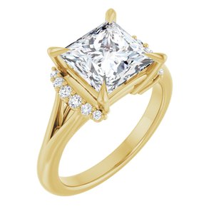 14K Yellow Gold 8x8 mm Square Accented Engagement Ring. 127122:166:P