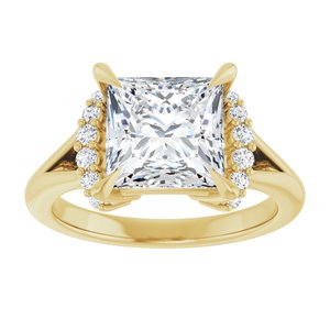 14K Yellow Gold 8x8 mm Square Accented Engagement Ring. 127122:166:P