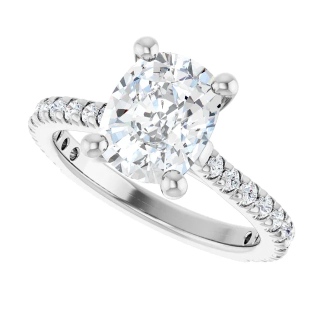 14K White 9x7 mm Elongated Cushion Engagement Ring