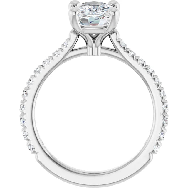 14K White 9x7 mm Elongated Cushion Engagement Ring