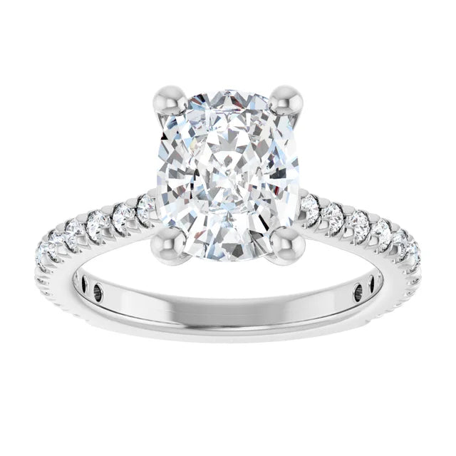 14K White 9x7 mm Elongated Cushion Engagement Ring