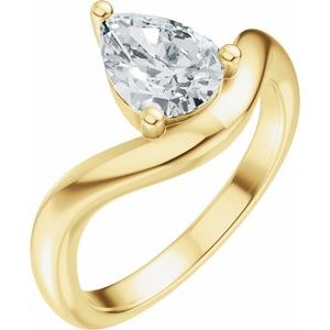 14K Yellow Gold 8x6 mm Pear Solitaire Asymmetric Engagement Ring. 689434:600:P