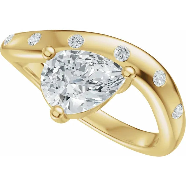 14K Yellow Gold 8x6 mm Pear 1/8 CTW Diamond Accented Engagement Ring. 689441:LG600:P