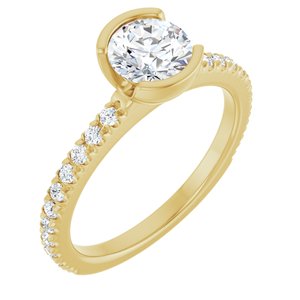 14K Yellow Gold 6 mm Round Half-Bezel Accented Engagement Ring. 127229:1006:P